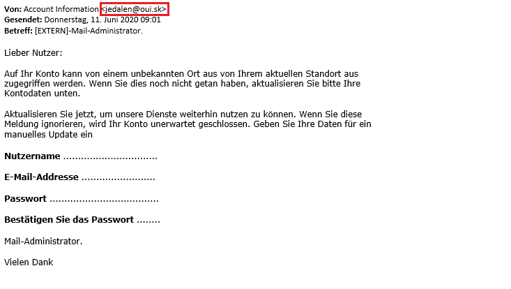 Abbildung Phishing Mail
