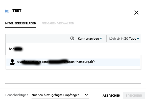 UHHShare Webclient Freigabe Teilnehmerinnen