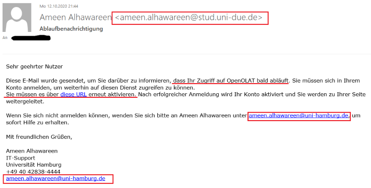 Beispiel 1 Phishing Open Olat