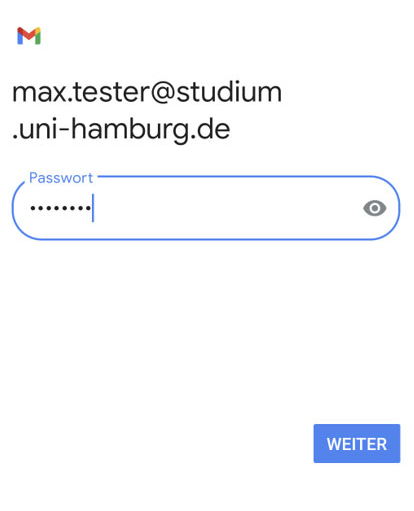 Screenshot der Eingabemaske für das zur studentischen E-Mail-Adresse gehörende Passwort.