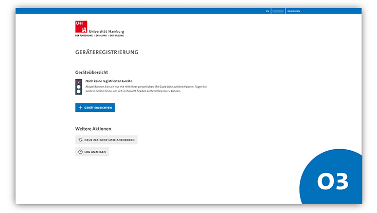 Seite „Geräteregistrierung“ mit Button „Gerät einrichten“