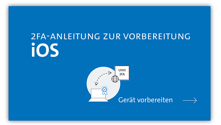 Grafik: 2FA-Anleitung zur Vorbereitung iOS mit Pfeil zu „Geräte vorbereiten“