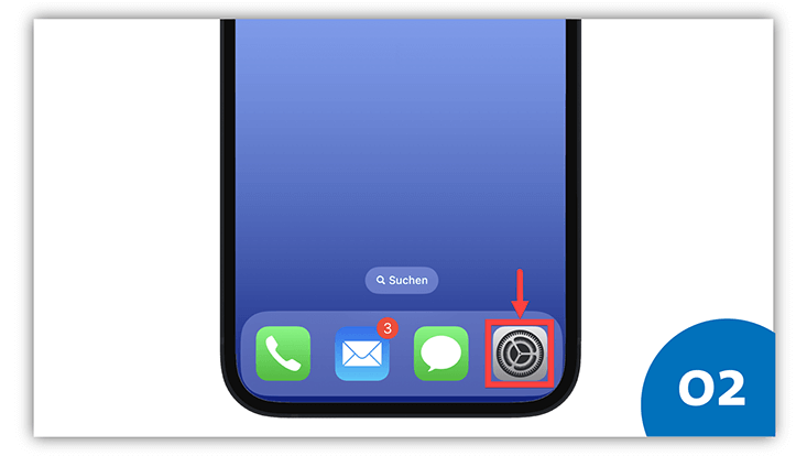 Slide 2: iPhone Screenshot mit Pfeil auf Einstellungen