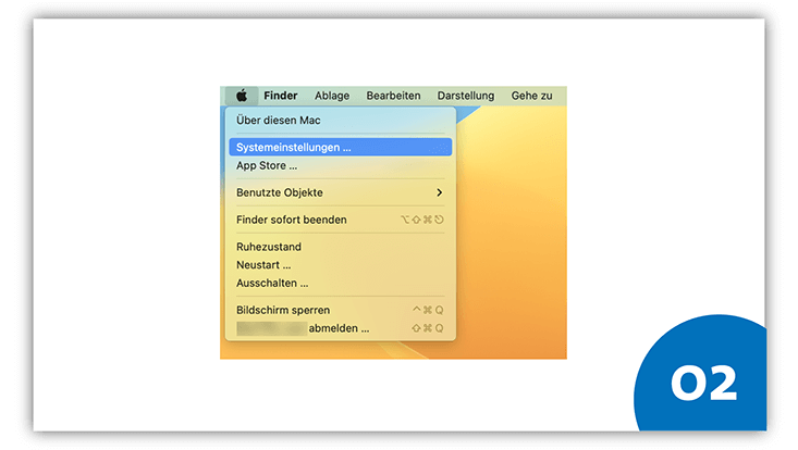 Ausschnitt eines macOS-Bildschirms. Es wurde auf das Apple-Symbol geklickt und der Punkt "Systemeinstellungen" ist ausgewählt.