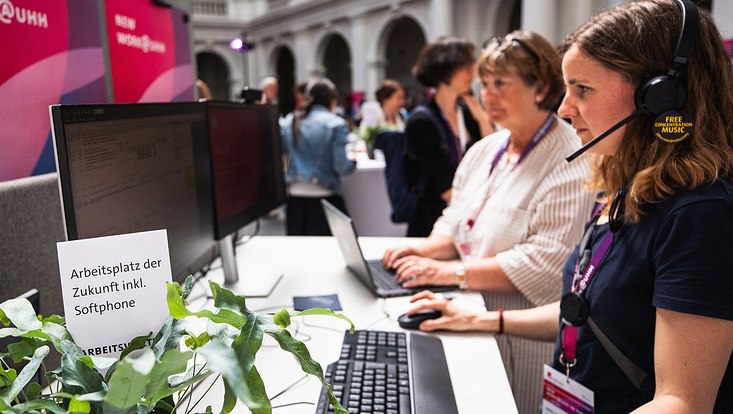 Woman with headset in workspace