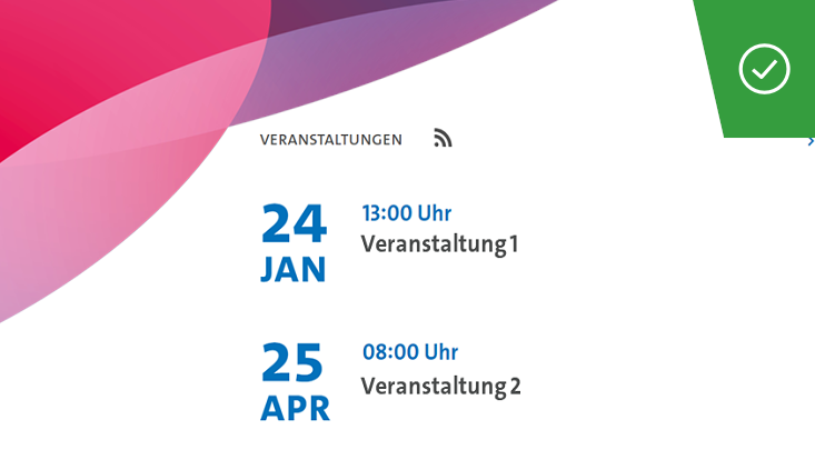 Screenshot vom Kalender mit Veranstaltungen