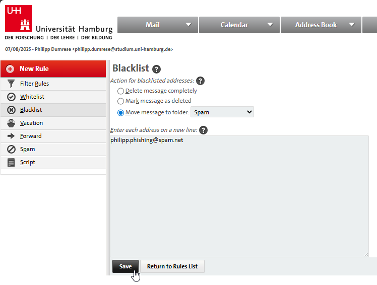 Screenshot der Surfmail-Oberfläche